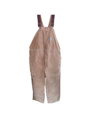 Vintage 50x32 Carhartt Bibs Bib Overalls Distressed Tan Quilt Lined Union Made